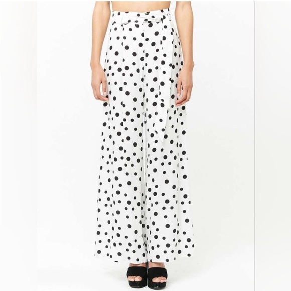 F21 Polka Dot Wide Leg Tie Waist Trouser M Black / White - Picture 1 of 7